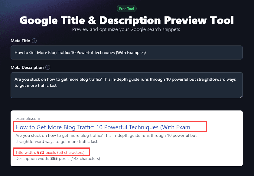 rightblogger ai google serp preview title too long